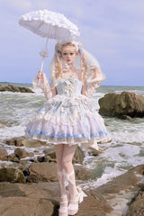 Blue [Moonstone] Sleeveless Ruffle Embroidery Bowknot Lace Fishbone Sweet Princess Lolita Dress - Product - 19