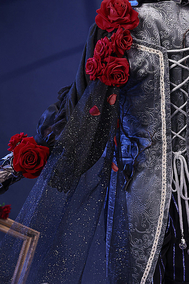 Black/Blue Witch Night Patient Star Gothic Prince Handsome Ouji Lolita Set - Product - 5