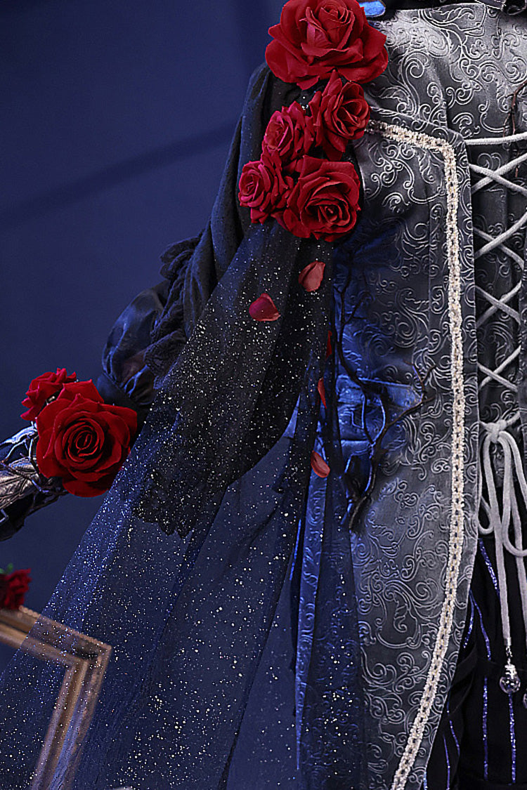 Black/Blue Witch Night Patient Star Gothic Prince Handsome Ouji Lolita Set - Product - 5