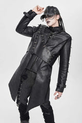 Black Stand Collar Rivet Buckle Zipper Men's Punk Coat - Product - 3
