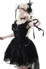 Black [Black Swan's Prayer] Sleeveless Ruffle Bowknot Gothic Ballet Lolita Jsk Dress - Product - 8