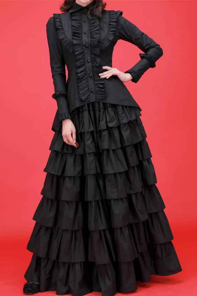 Black Multi-Layered Ruffle Gothic Vintage Lolita Skirt - Product - 3
