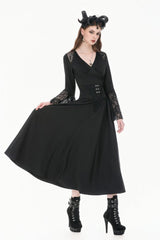 Black Women's Gothic High Waisted Embroidered Gathered Maxi Skirt - Product - 9