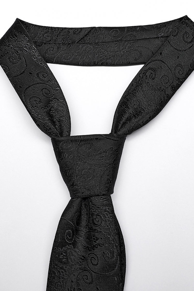 Black Cross Spike Print Embroidery Men's Gothic Tie - Product - 6