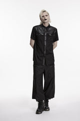 Black Lapel Collar Short Sleeves Spliced Men's Punk Shirt - Product - 4