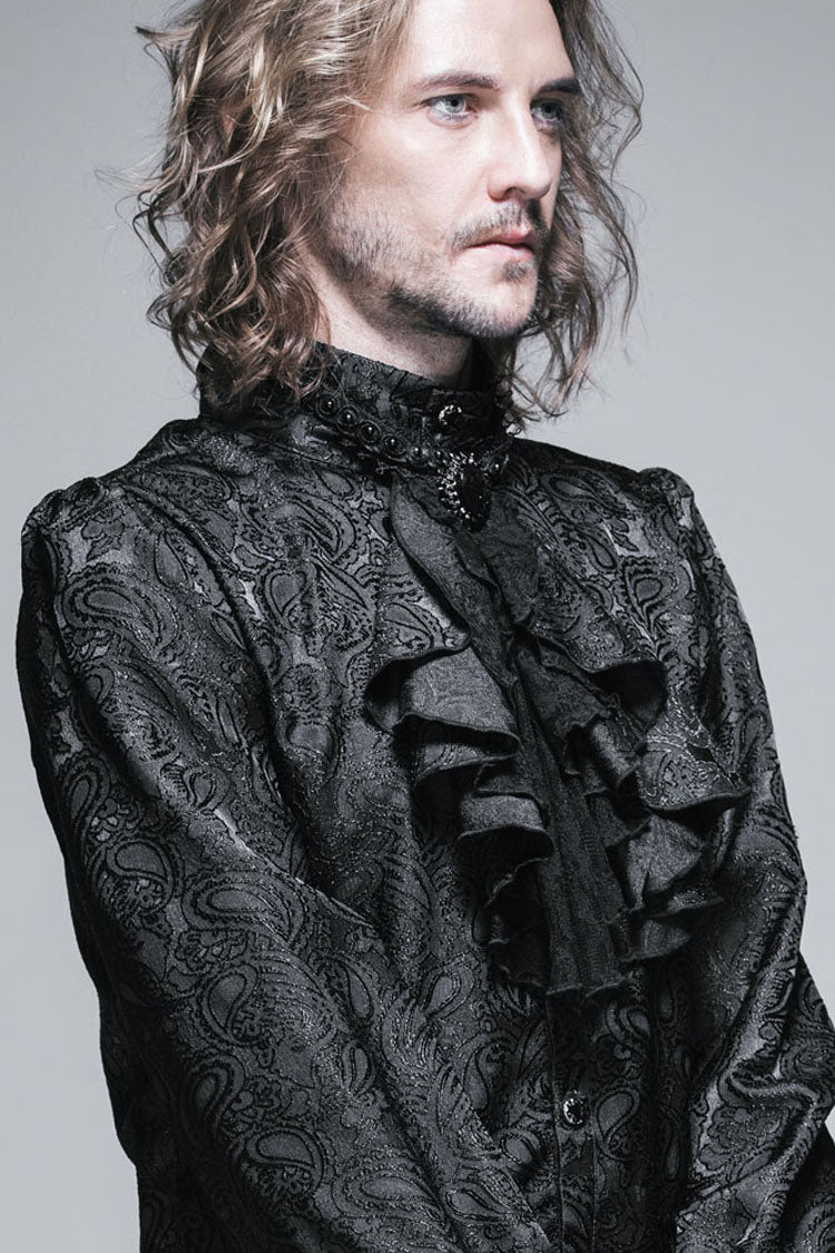 Black Lace Jacquard Jewel Pins Men's Gothic Tie - Product - 3