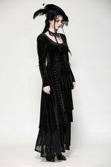 Black Long Sleeves Eyelets Side Slit Women's Gothic Maxi Dresses Wedding Dress - Product - 9
