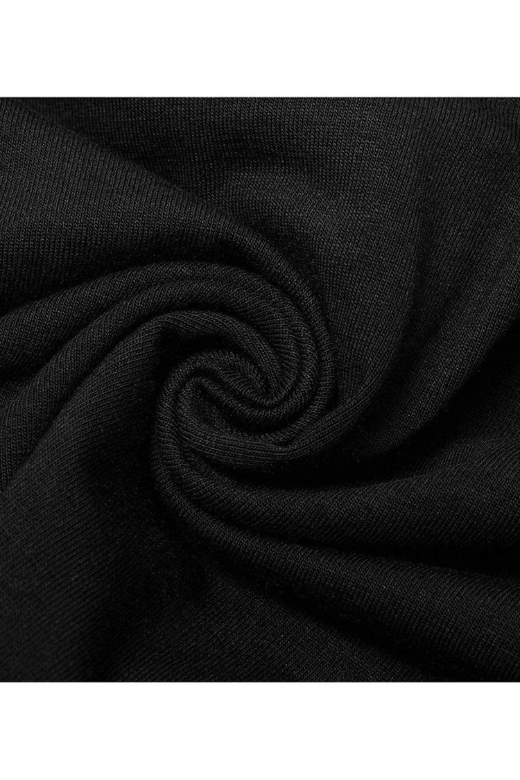 Black Gothic Elasticity Cotton Hollow Buttonhole Strap Design Slash Neck Women's T-Shirt - Product - 8