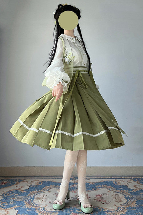 Green 2022 New Chinese Style Han Element Sweet Lolita Dress Full Set - Product - 4
