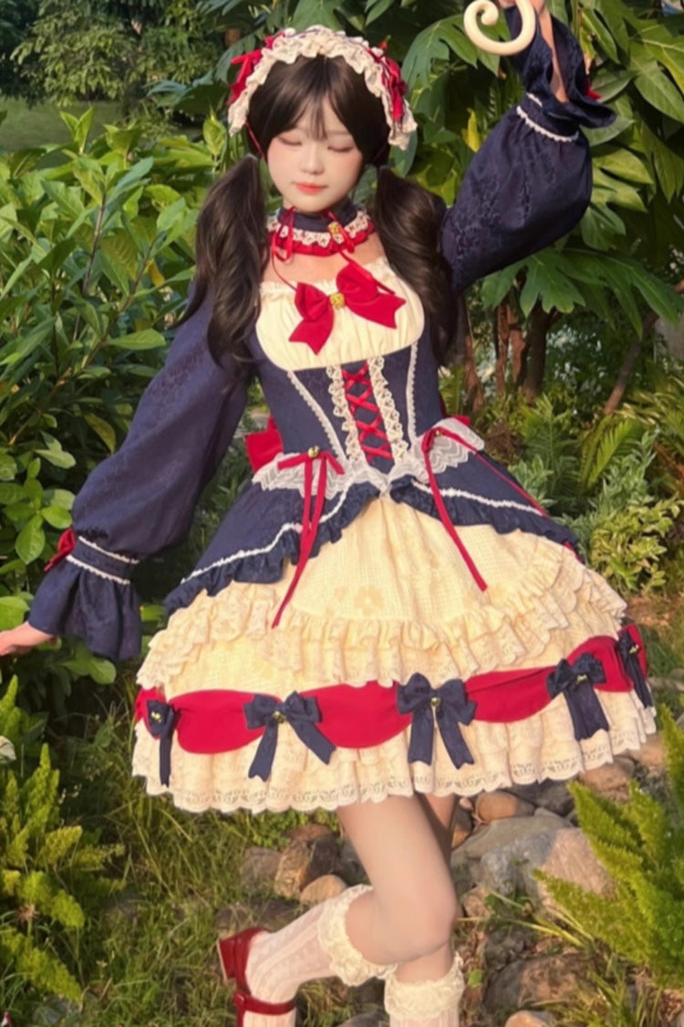 White/Blue Snow White Love Song Ruffle Cardigan Bowknot Short Sweet Lolita Dress - Product - 3