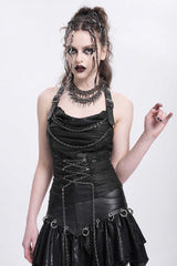Black Halterneck Ripped Chained Women's Punk Vest - Product - 4