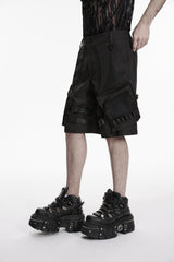 Black Buckled Men's Punk Cool Shorts with Big Pockets - Product - 6