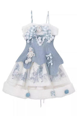 Light Blue [Rolling Snowballs] Printed Bow Sweet Lolita Jsk Dress Set - Dress - 15