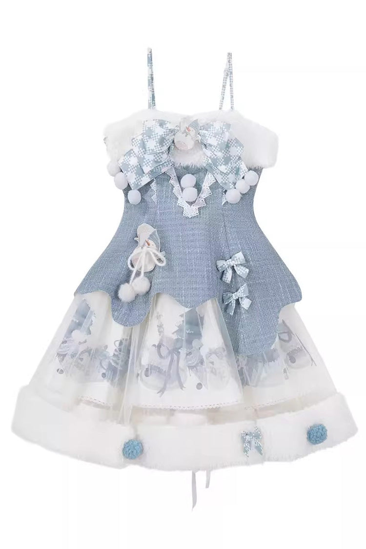 Light Blue [Rolling Snowballs] Printed Bow Sweet Lolita Jsk Dress Set - Dress - 15