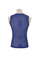 Blue Elasticity Perspective Rhombus Net Yarn Sleeveless Men's Gothic T-Shirt - Product - 8