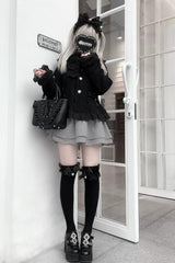 [Diamond Strawberry] Long Sleeves Bow Lace Pearl-Decorated Sweet Jirai Kei Lolita Coat 3 Colors - Product - 7
