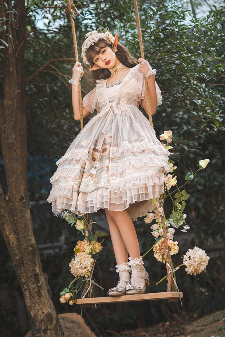 Multi-Color Sleeveless Sunflower Print Elegant and Sweet Lolita Jsk Dress - Product - 4