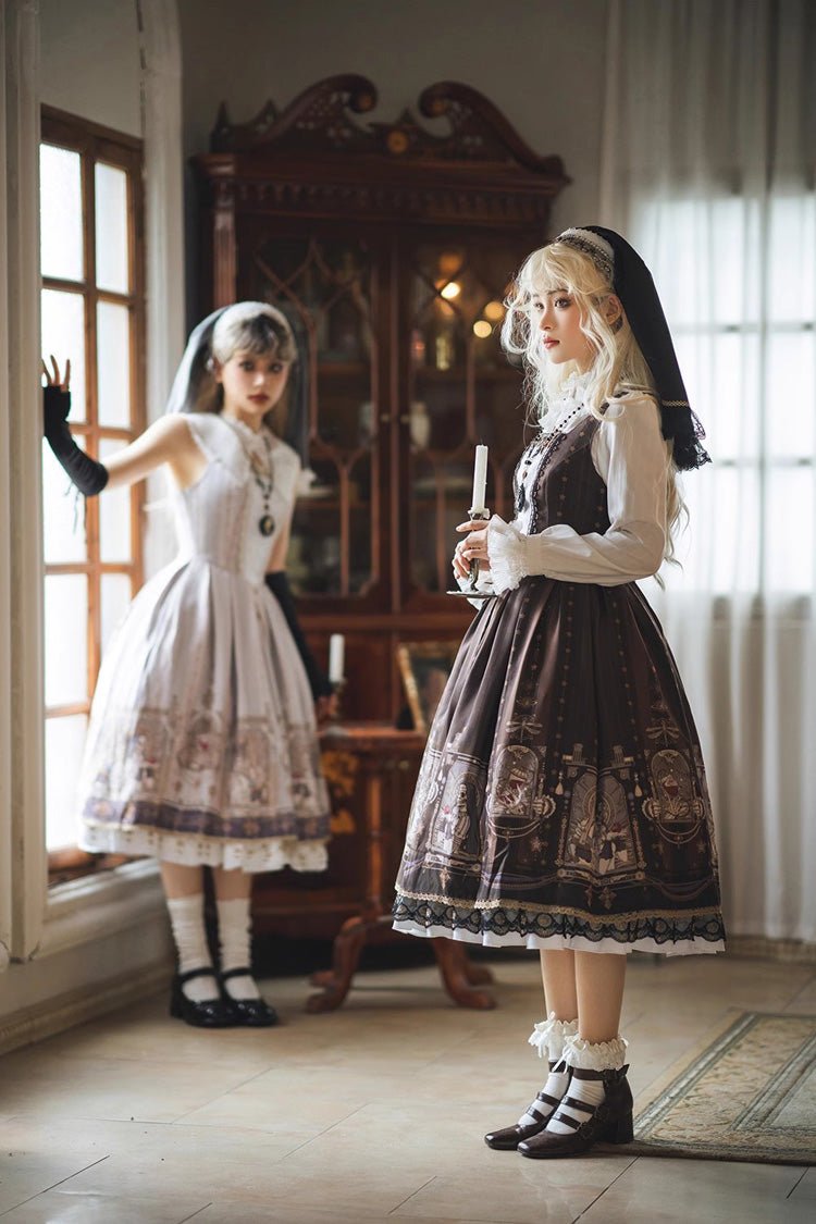 Demon Hunting Notes Print Ruffle Sweet Elegant Lolita Jumper Dress 2 Colors - Product - 11