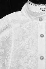 White Stand Collar Long Sleeves Ruffle Embroidery Men's Gothic Blouse - Product - 6