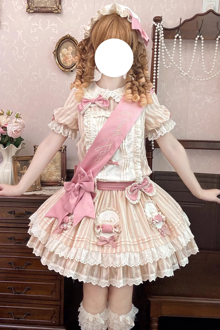 Pink [Candy Paradise] Doll Collar Short Sleeves Double-Layered Ruffled Bow Sweet Lolita OP Dress - Pink - 1