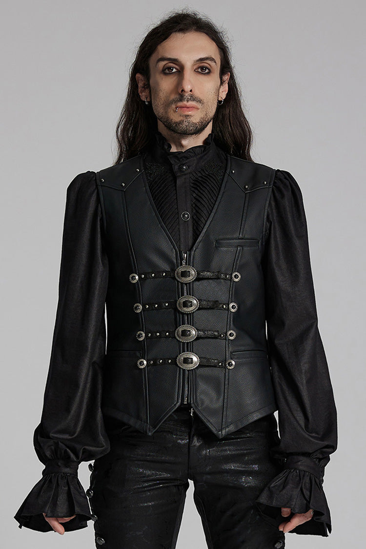 Black Rivet Buckle Men's Gothic Vest - Black - 1