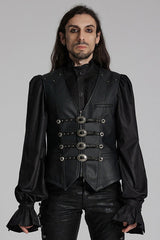 Black Rivet Buckle Men's Gothic Vest - Black - 1