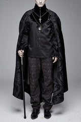 Black Removable Chain Pendant Short Front And Long Back Men's Gothic Cloak - Black - 1