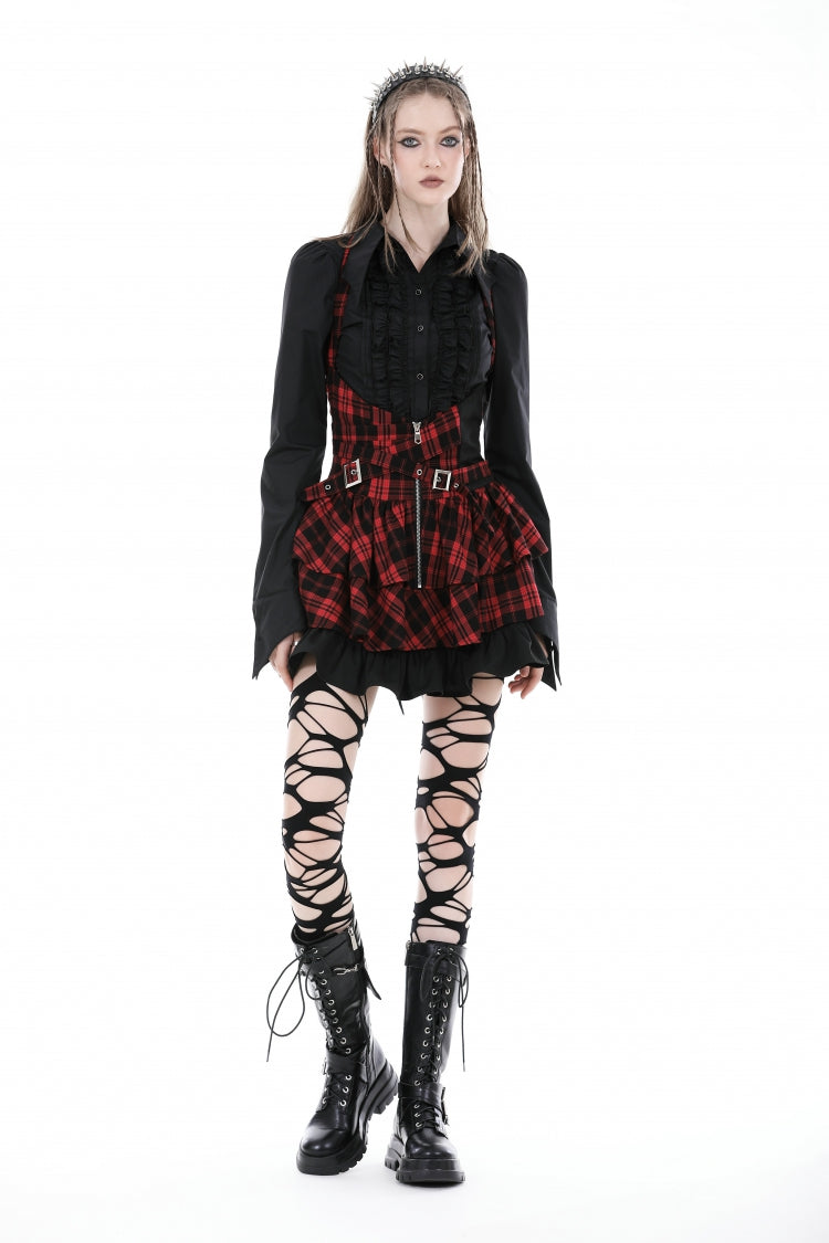 Black Turn-down Collar Ruffled Long Sleeves Women's Gothic Blouse - Product - 6