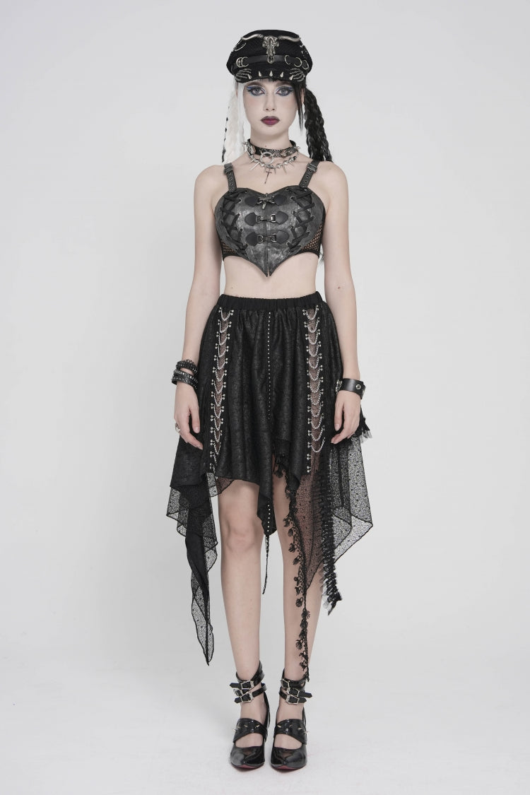 Black Lace-Up Slim Mesh Buckled Women's Punk Heart  Corset - Product - 2