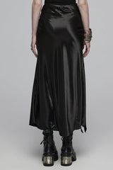 Black Ruffle Slim Asymmetric Women's Gothic Skirt - Product - 3