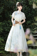 White [Hydrangea Message] Short Sleeves Print Ruffle Lace Sweet Chinese Style Elegant Lolita Dress - Product - 6