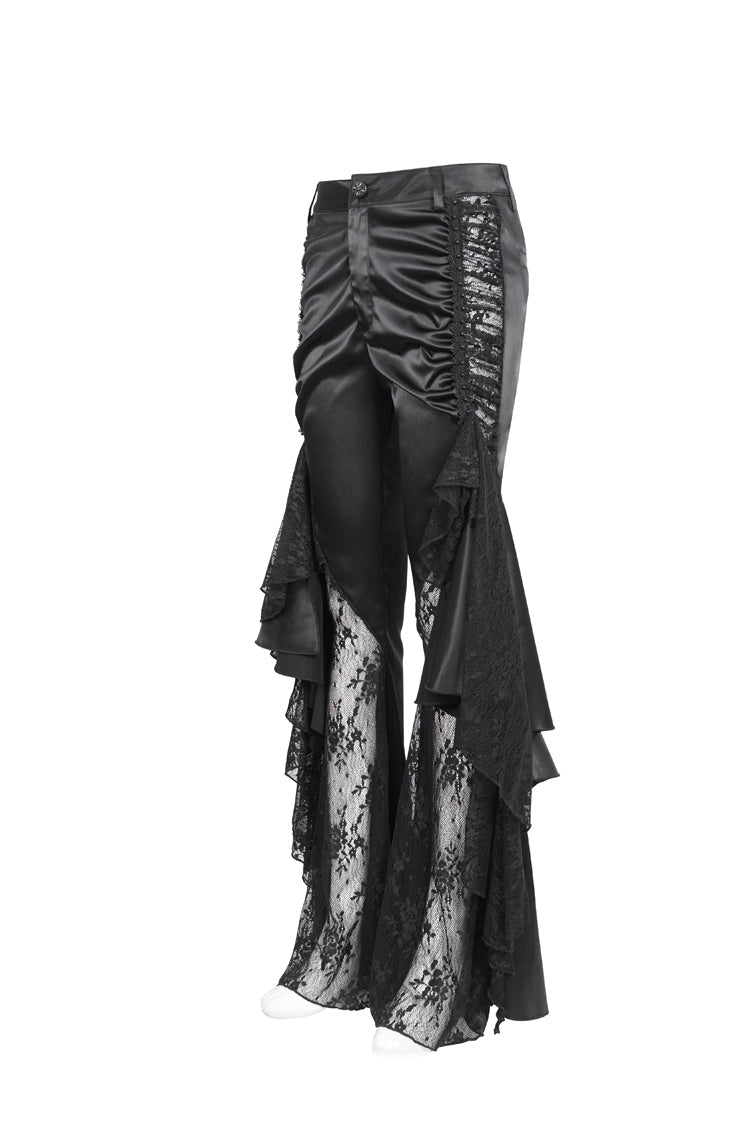 Black Ruffle Lace Stitching Womens Gothic Flared Pant - Product - 9