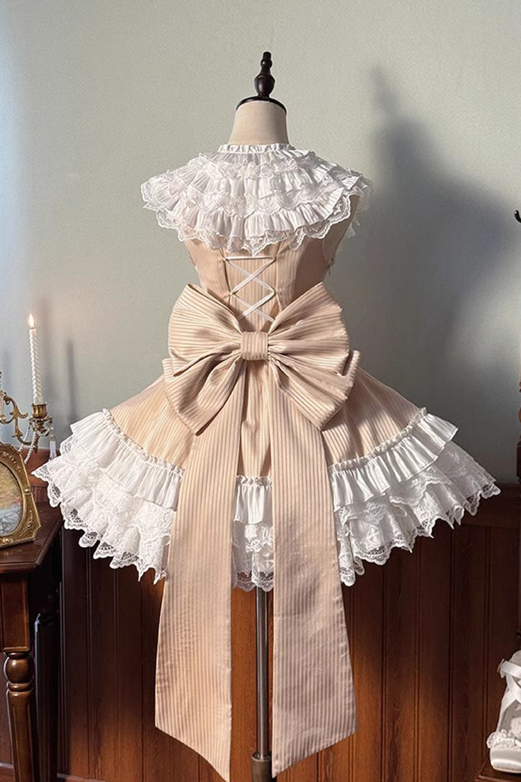 Champagne [Miss Tsundere] Sleeveless Multi-Layered Ruffle Bowknot Lace Asymmetric Sweet Princess Lolita Dress - Product - 3