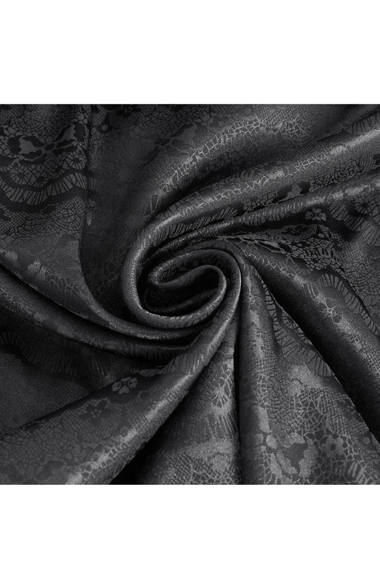 Black Stand Collar Long Sleeves Jacquard Ruffle Men's Gothic Blouse - Product - 9