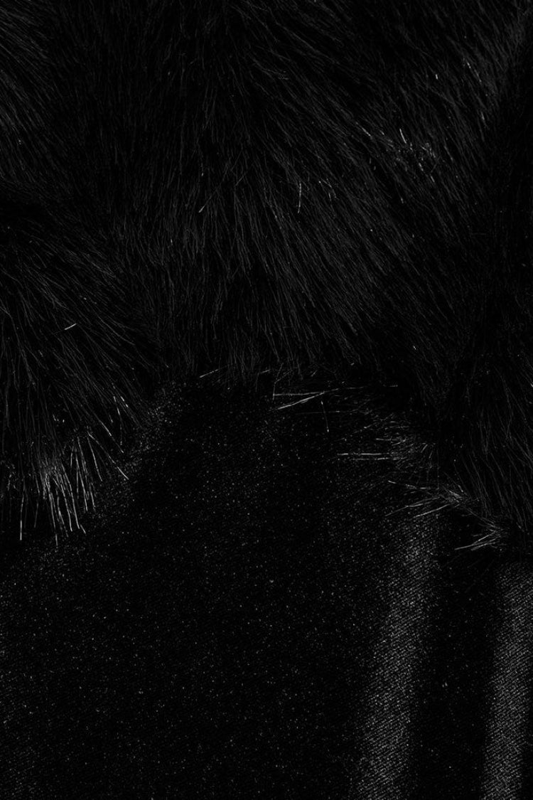 Black Stand Collar Ruffle Irregular Plush Stitching Mens Gothic Gorgeous Cloak - Product - 6