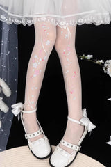 [Peach Blossom Fragrance] Printed Sweet Chinese Style Gorgeous Lolita Tights 4 Colors - Product - 5