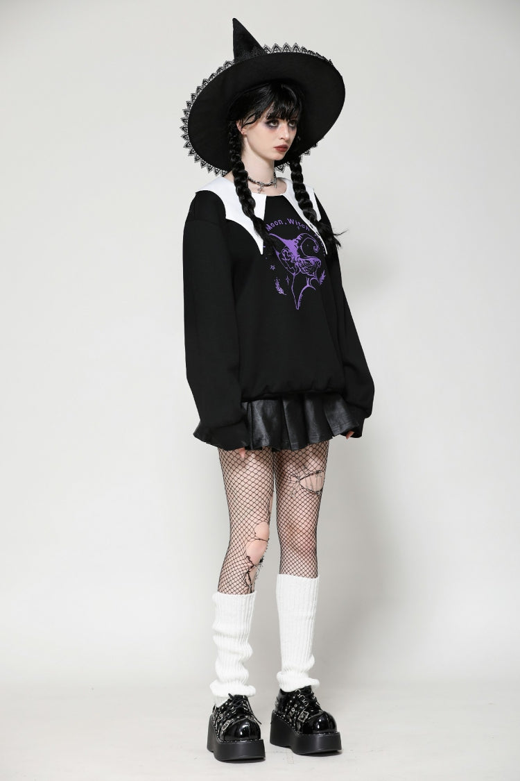 Black/White Point Peter Pan Collar Collar Long Sleeves Women's Gothic Vintage College Sweatshirt - Product - 2