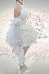 Desire Snake Halterneck Multi-layer Ruffle Lace Gothic Lolita Dress 2 Colors - Product - 13