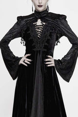 Black Lace Velvet Bubble Trumpet Sleeve Women's Gothic Small Shawl - Black - 1