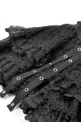 Black Wide-Waistband Eyelet Strap Double-Layered Lace Women's Punk Skirt - Product - 13