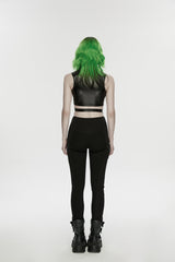 Black Slim Women's Armor-Accentuated Paneled Punk Leggings - Product - 2