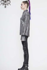 Silver Metal Buckles CuffPleated Pointed Collar Leather Loops Punk Shirt - Product - 5