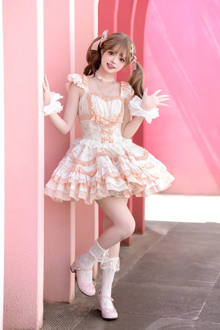 Floral Print Multi-layer Ruffle Bowknot Lace Sweet Lolita Tiered Dress 2 Colors - Product - 9