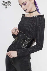 Black Patchwork Lace-Up Slim Fit Studded Zippered Women's Gothic Cool Accessory Corset Belt - Product - 2