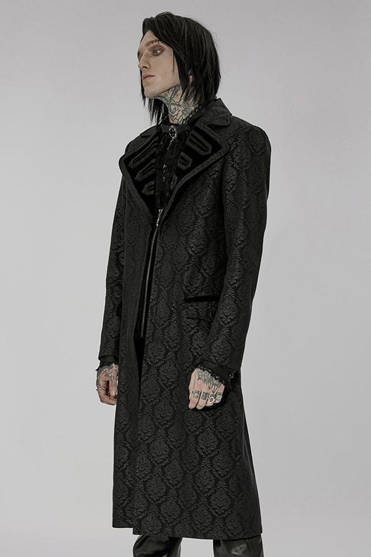 Black Punk Woven Print Large Collar Simple Atmospheric Long Men's Coat - Product - 2