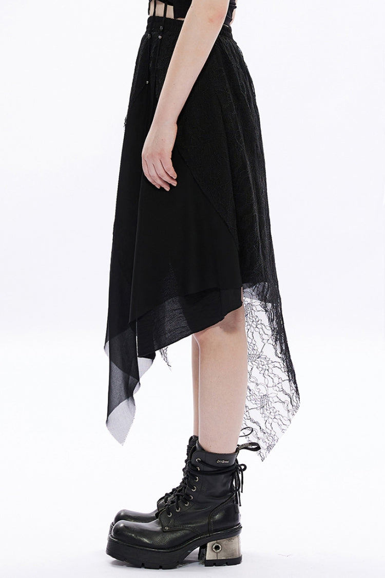 Black Lace Chiffon Irregular Hem Women's Gothic Skirt - Product - 2