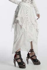 White Ruffle Stitching Lace Lace-Up High/low Women's Gothic Skirt - Product - 2