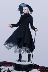 Black Icebreaker Irregular Hem Woolen Ouji Lolita Coat - Product - 4