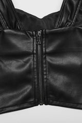Black Square Collar Faux Leather Women's Punk Vest - Product - 8