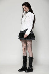 White Turn-down Collar Ruffled Long Sleeves Women's Gothic Blouse - Product - 7